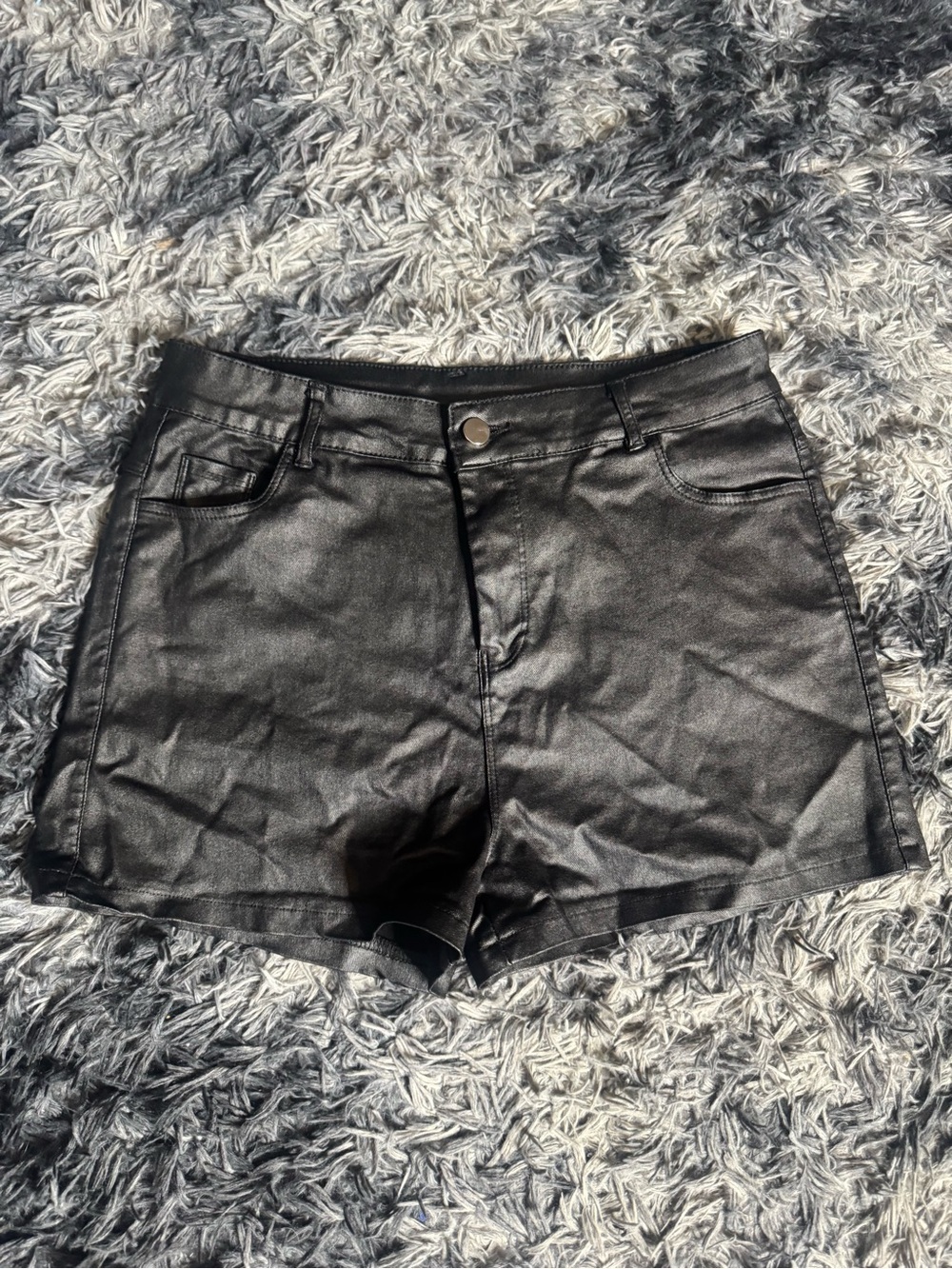 Black Leather High Rise Shorts